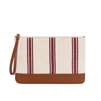 Apollon Calfskin and Handloomed Fabric Clutch