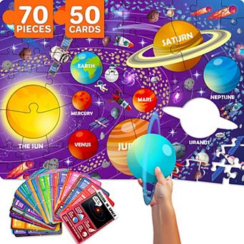 QUOKKA Jigsaw Puzzles Solar System 70 pc with 50 Flashcards 400+ Space Facts for Kids 4-8 Years