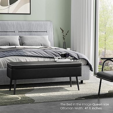 IDEALHOUSE Storage Ottoman Bench 47.7 Inch with Metal Legs, Synthetic Leather