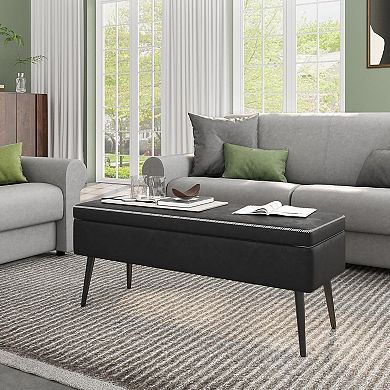 IDEALHOUSE Storage Ottoman Bench 47.7 Inch with Metal Legs, Synthetic Leather