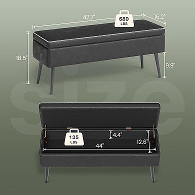 IDEALHOUSE Storage Ottoman Bench 47.7 Inch with Metal Legs, Synthetic Leather