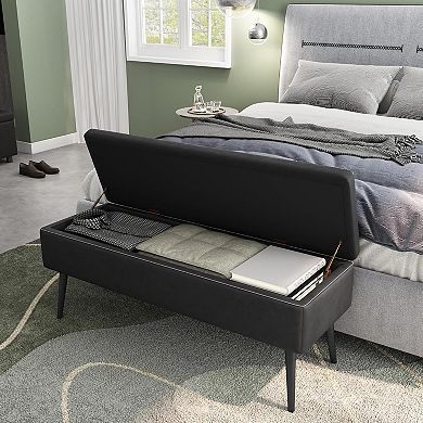 IDEALHOUSE Storage Ottoman Bench 47.7 Inch with Metal Legs, Synthetic Leather