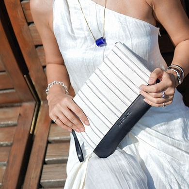 Defne Calfskin and Handloomed Fabric Clutch