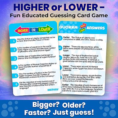 QUOKKA Higher or Lower Trivia Card Game for Kids & Adults Family Knowledge Challenge