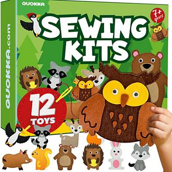 QUOKKA Crafts DIY Beginner Needle & Thread Kit - 12 Wild Animals Sewing Kit for Kids 7-10 Years