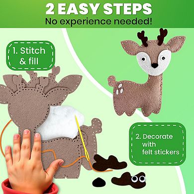 QUOKKA Crafts DIY Beginner Needle & Thread Kit - 12 Wild Animals Sewing Kit for Kids 7-10 Years