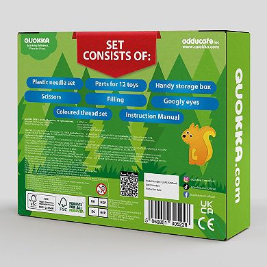 QUOKKA Crafts DIY Beginner Needle & Thread Kit - 12 Wild Animals Sewing Kit for Kids 7-10 Years