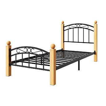 Wooden Slat Platform Bed Frame with Headboard No Box Spring Needed, Noise-Free, Underbed Storage