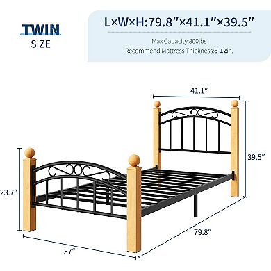 Wooden Slat Platform Bed Frame with Headboard No Box Spring Needed, Noise-Free, Underbed Storage