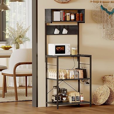 IDEALHOUSE Kitchen Bakers Rack with Power Outlet and Storage