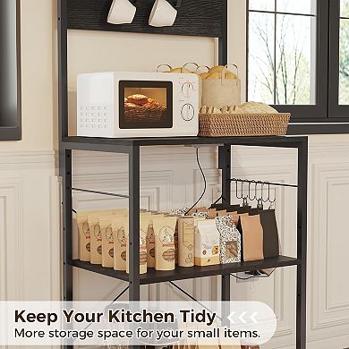 IDEALHOUSE Kitchen Bakers Rack with Power Outlet and Storage