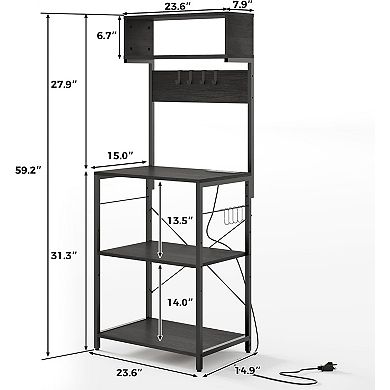 IDEALHOUSE Kitchen Bakers Rack with Power Outlet and Storage