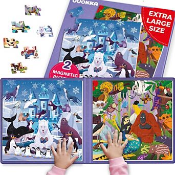 QUOKKA Magnetic Kids Puzzles 3-6 Polar & Jungle Animals 2x48 pc Travel Activity Set