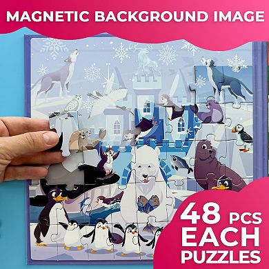QUOKKA Magnetic Kids Puzzles 3-6 Polar & Jungle Animals 2x48 Piece Travel Activity Set