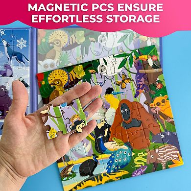 QUOKKA Magnetic Kids Puzzles 3-6 Polar & Jungle Animals 2x48 Piece Travel Activity Set