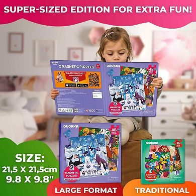 QUOKKA Magnetic Kids Puzzles 3-6 Polar & Jungle Animals 2x48 Piece Travel Activity Set