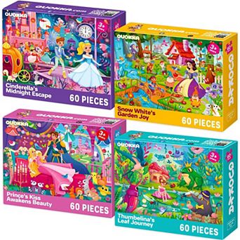 QUOKKA Puzzles for Kids Ages 4-6 - 4-Pack 60 pc Fairy Tale Jigsaw Set