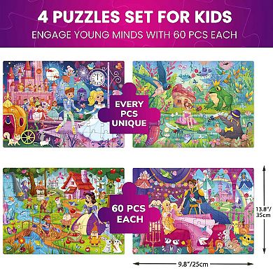 QUOKKA Puzzles for Kids Ages 4-6 - 4-Pack 60-Piece Fairy Tale Jigsaw Set