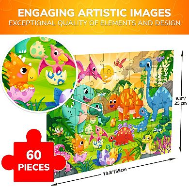 QUOKKA Jigsaw Puzzles 60 Pieces with Dinosaurs for Kids 4-6 Years Educational Learning Game