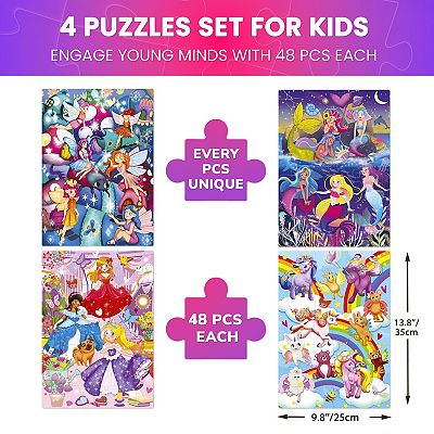 QUOKKA Set of 4 Vertical Jigsaw Puzzle 48Pcs with Fantasy Heros