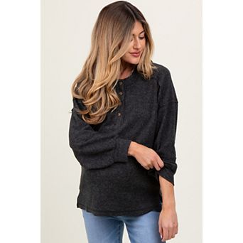 Maternity Oversized Ribbed Knit Henley Sweater