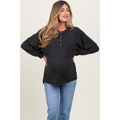 Maternity Oversized Ribbed Knit Henley Sweater