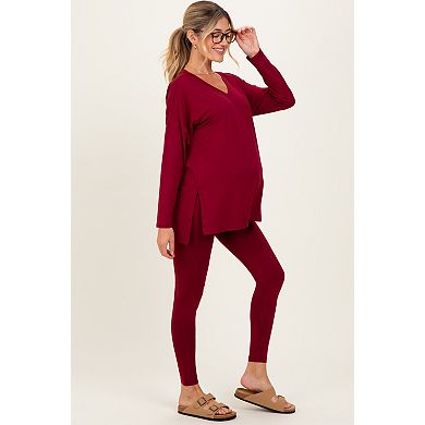 Maternity Brushed Knit Oversized Top and Legging Set