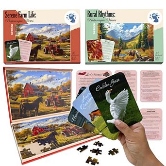 QUOKKA Set 3 Dementia Puzzles Mountains, Farm & House 100 pc 9 Memory Cards Alzheimer's Activities