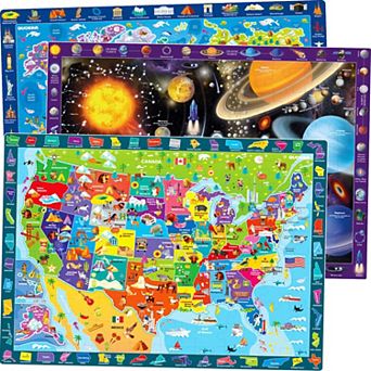 QUOKKA Puzzles for Kids 4-6 Set of 3 Educational 100 pc - Map USA, World & Space Puzzle
