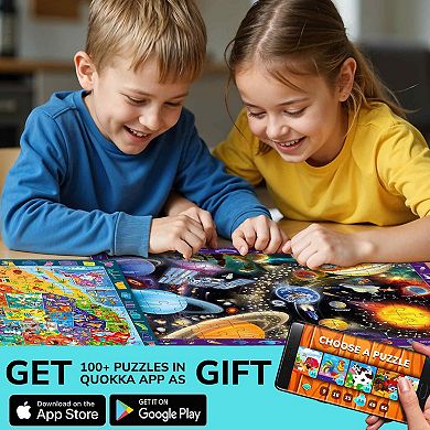 QUOKKA Puzzles for Kids 4-6 Set of 3 Educational 100 Piece - Map USA, World & Space Puzzle