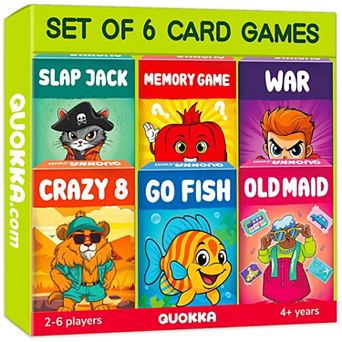 QUOKKA Set 6 Card Games Crazy 8, Go Fish, Old Maid, War, Slap Jack, Memory Match for Kids 4-8 Years