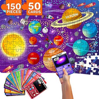 QUOKKA Jigsaw Puzzles Solar System 150 pc with 50 Flashcards 400+ Space Facts for Kids 4-8 Years