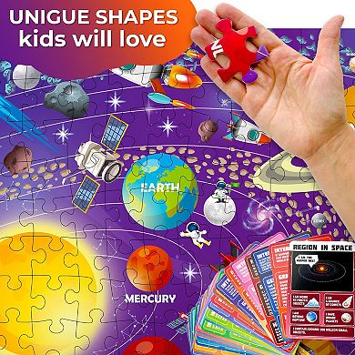 QUOKKA Jigsaw Puzzles Solar System 150 Pieces with 50 Flashcards 400+ Space Facts for Kids 4-8 Years