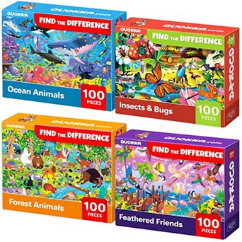QUOKKA Set of 4 Search-and-Find Puzzles 100 pc Ocean & Forest Jigsaw for Kids Ages 48