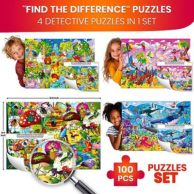 QUOKKA Set of 4 Search-and-Find Puzzles 100-Piece Ocean & Forest