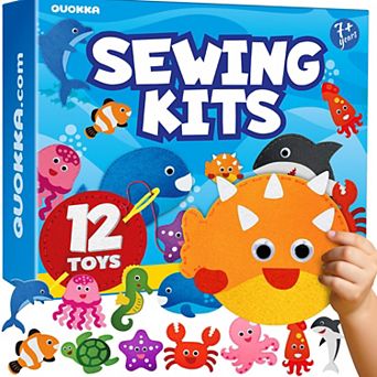 QUOKKA Crafts DIY Beginner Needle & Thread Kit - 12 Sea Animals Sewing Kit for Kids 7-10 Years