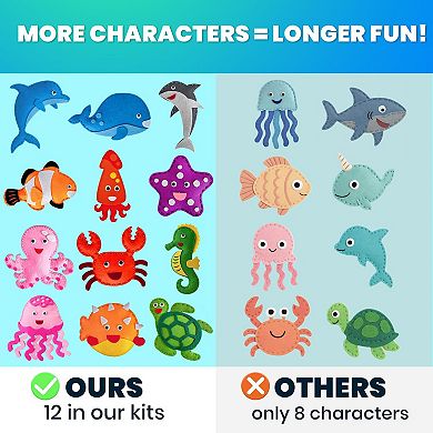 QUOKKA Crafts DIY Beginner Needle & Thread Kit - 12 Sea Animals Sewing Kit for Kids 7-10 Years