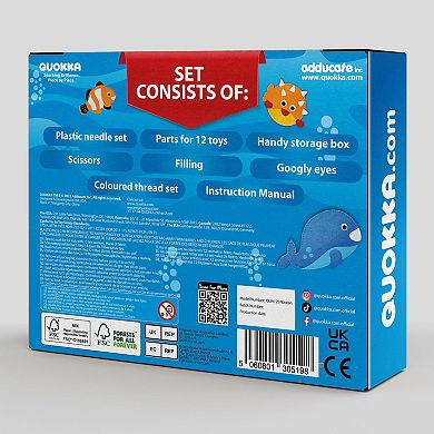 QUOKKA Crafts DIY Beginner Needle & Thread Kit - 12 Sea Animals Sewing Kit for Kids 7-10 Years