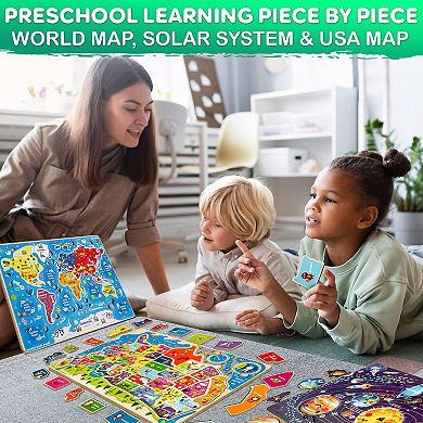 QUOKKA Set of 3 Puzzles Wood for Kids 4-6 Learning Maps Jigsaw