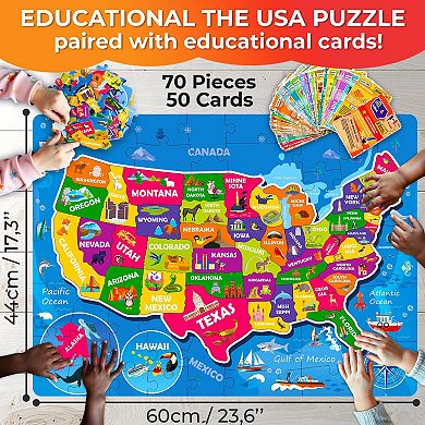 QUOKKA States Puzzle for Kids 4-6 70 Piece Map with 50 Learning Cards & 400+ Fun Facts