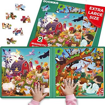 QUOKKA Magnetic Puzzles for Kids 3-5 2x48 Set - Farm & Forest Animals Road Trip Learning Game