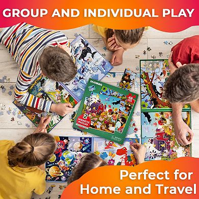 QUOKKA Magnetic Puzzles for Kids 3-5 2x48 Set - Farm & Forest Animals Road Trip Learning Game