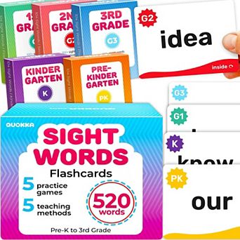 QUOKKA Sight Words Flash Cards 520 Cards for Kids & Adults, Dolch & Fry Lists, Pre-K to 3rd Grade