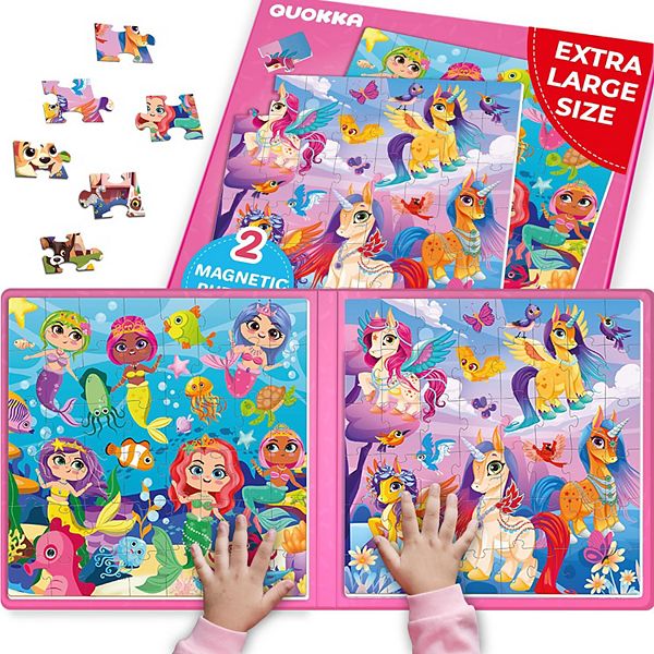 QUOKKA Magnetic Unicorn & Mermaid Puzzles 2x48 Set - Travel
