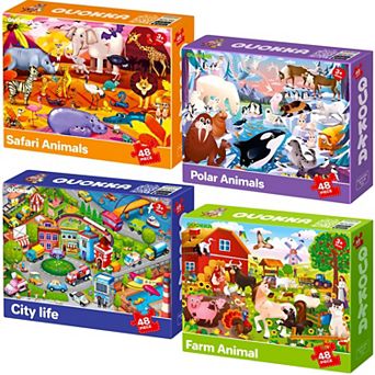 QUOKKA Set 4x48 Farm Animal Puzzles - Educational Jigsaw for Kids Ages 4-6