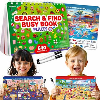 QUOKKA Busy Book for Toddlers 3-5 Places Visit Search and Find Activity Book - Dry Erase Workbooks