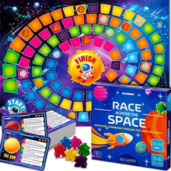 QUOKKA Space Board Trivia Game for Kids Ages 8-12 and Families 50 Cards, Colorful Tokens & Board
