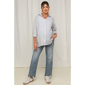 Maternity Blue Fringe Hem Maternity Wide Leg Jeans