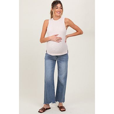 Maternity Blue Fringe Hem Maternity Wide Leg Jeans