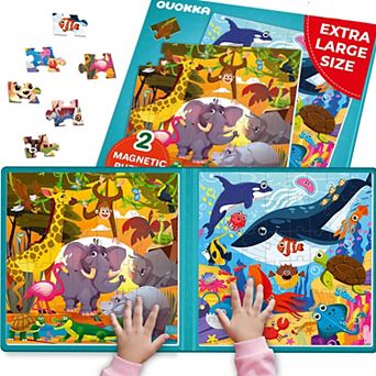 QUOKKA Magnetic Puzzles for Toddlers 24 2×48 Set - Travel Games with Africa & Ocean Animals